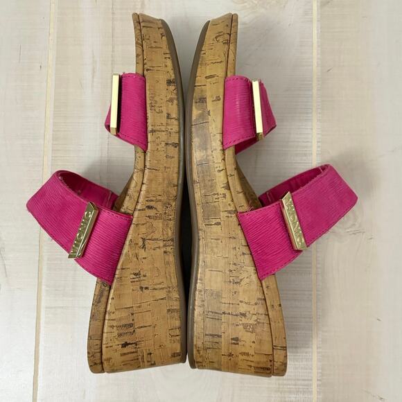Vionic Pepper Pink Ruched Elastic Wedge Sandals Cork Platform Size 10 - Picture 8 of 9